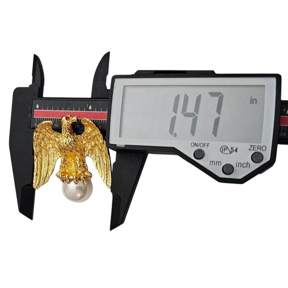 Ann Hand Vermeil Sterling Eagle Brooch, Faux Pearl Pin, Signed - Picture 10 of 11